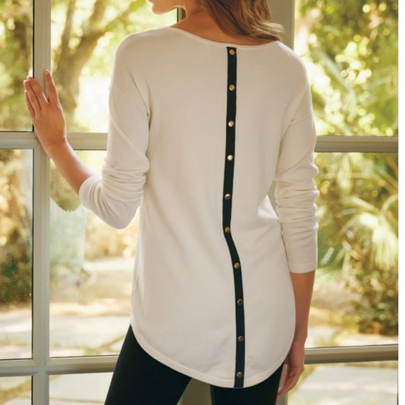 Soft Surroundings Tops - Soft Surroundings Women's L Trieste Button Back Sweater Ecru